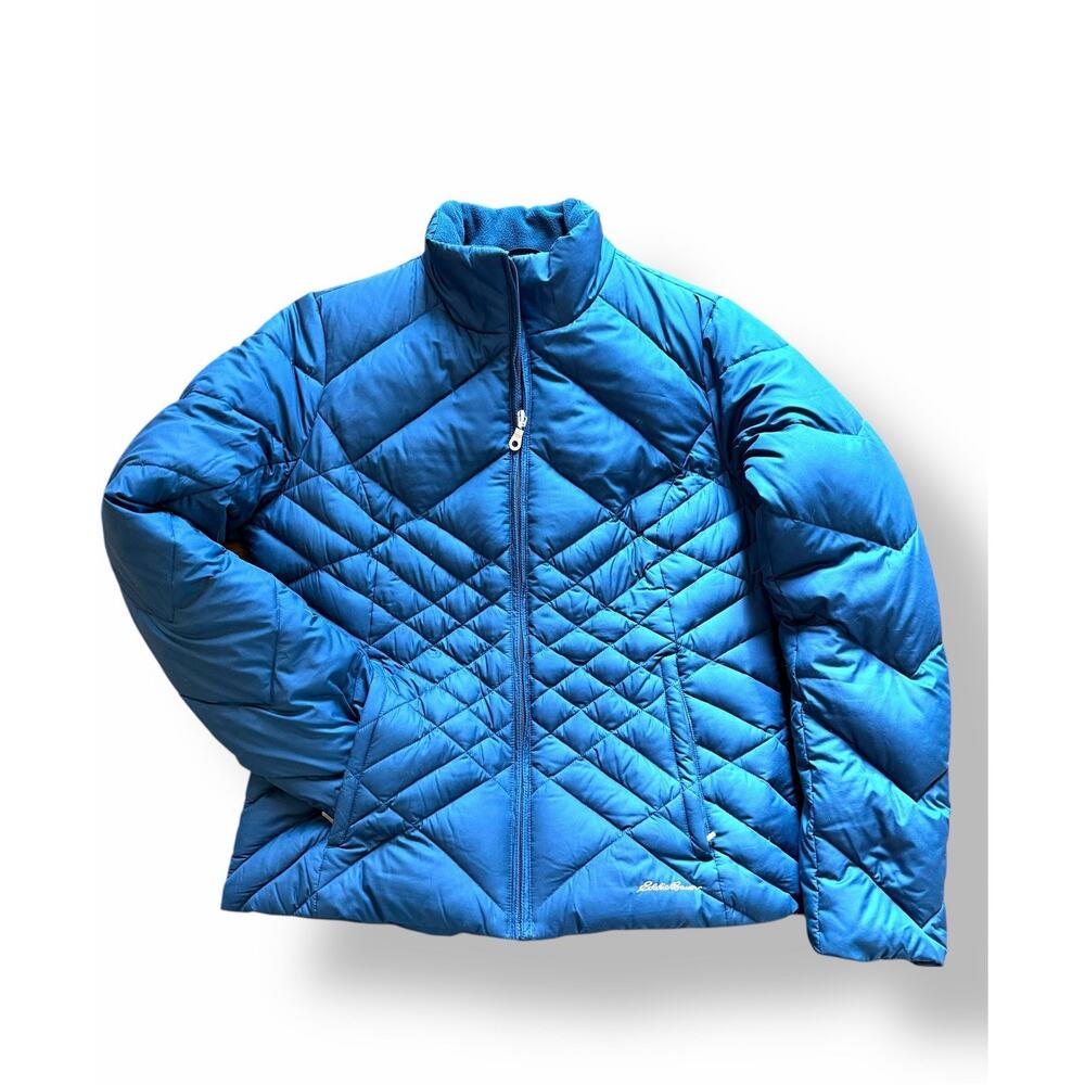 Eddie Bauer Women’s Light Blue Zip Up Goose Down Quilted Puffer‎ Size M